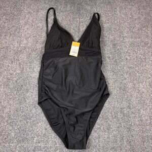 Kona Sol Womens Black Textured Lace Up One Piece Swimsuit Size Medium NEW NWT